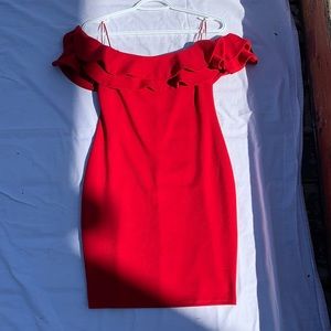 Red off the shoulder body con dress medium